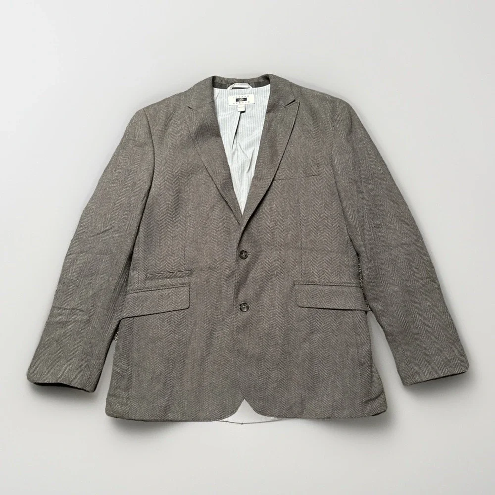 Joseph Abboud Blazer‎ Men's Large Linen Blend Denim  Herringbone Sport Coat